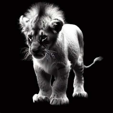 Premium Photo | A black and white photo of a lion cub.