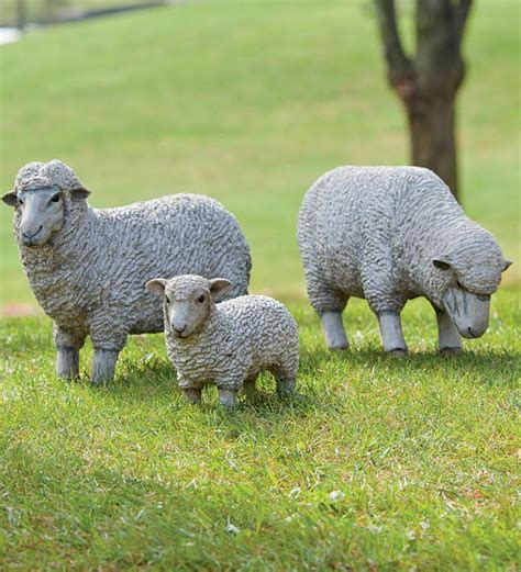 Grazing With Head Down All-Weather Resin Sheep Garden Statue | Plow ...