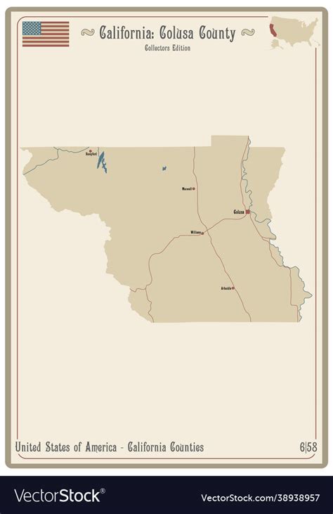 Map colusa county in california Royalty Free Vector Image