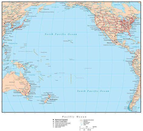 Pacific Ocean Map with Countries, Islands, and Cities – Map Resources