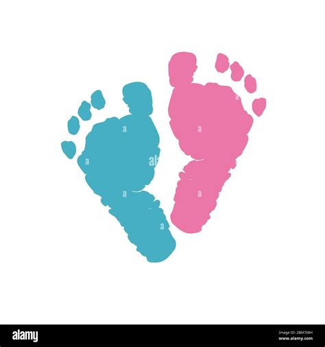 Baby foot prints. Baby girl baby boy. Twin baby symbol. Blue and pink colored baby gender reveal ...