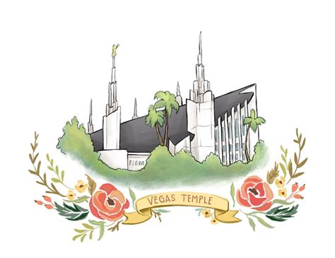 Las Vegas Temple, LDS Temple, Mormon Art, FHE, Latter Day Saint, Christian, Flower Wreath ...