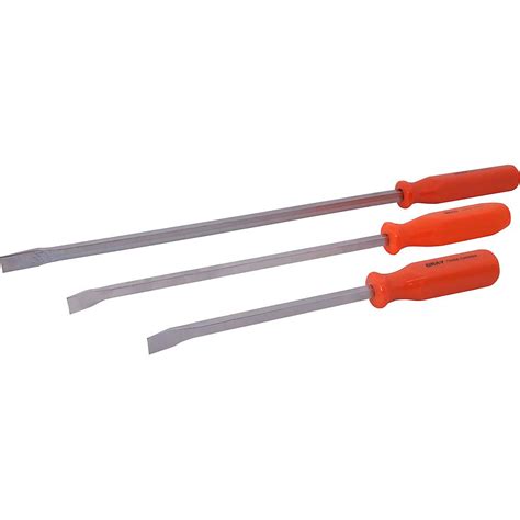 3-Piece Screwdriver Handle Pry Bar Set, Nickel Plated Blades