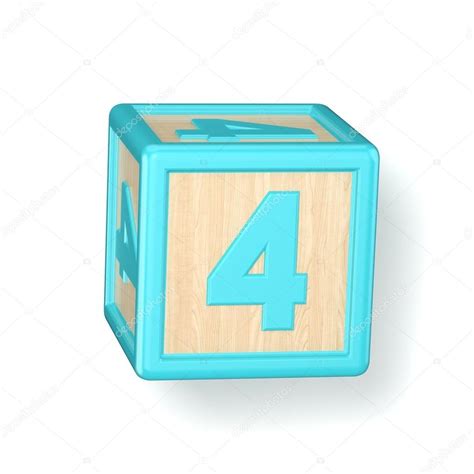 Number 4 FOUR wooden alphabet blocks font rotated. 3D — Stock Photo © djmilic #123861170
