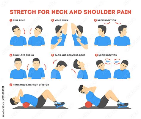 Neck and shoulder exercise. Stretch to relieve neck pain Stock Vector | Adobe Stock