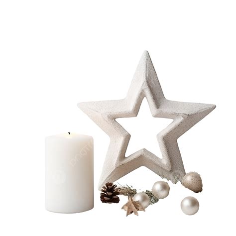 Christmas Decoration With White Star And Lit Candle On White Rustic Table, Christmas Interior ...