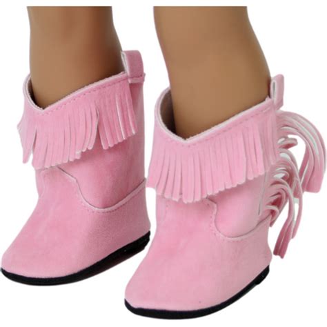 Pink Cowgirl Boots with Fringe 18" Doll Clothes for American G...