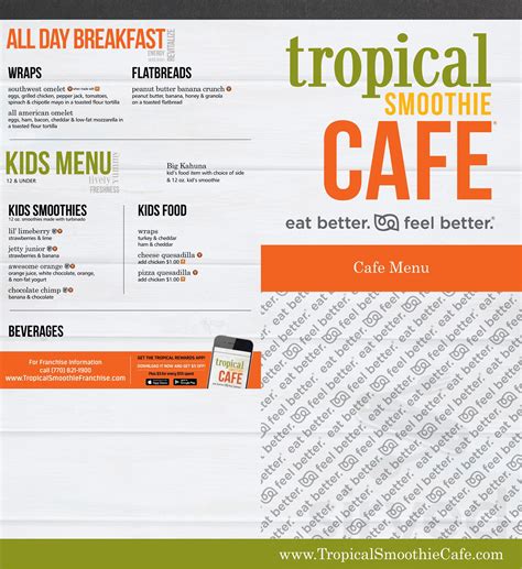 Tropical Smoothie Cafe menu in Plantation, Florida, USA
