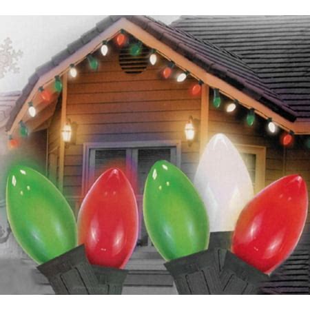 Set of 25 Opaque Green, Clear White, and Red C9 Christmas Lights ...