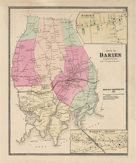 DARIEN, Connecticut Map 1867