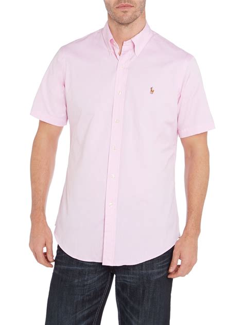 Polo ralph lauren Classic Short Sleeve Custom Fit Oxford Shirt in Pink for Men | Lyst