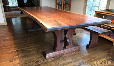 Walnut live edge trestle table and bench | Etsy Cedar Table, Walnut ...