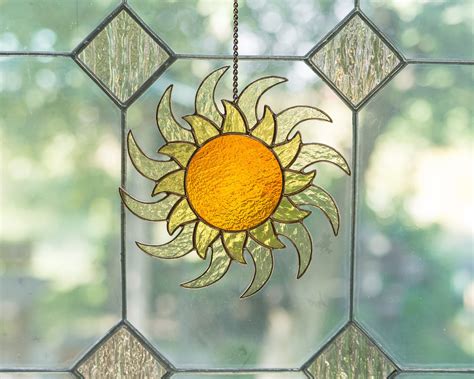 Modern stained glass sun suncatcher Custom stained glass | Etsy