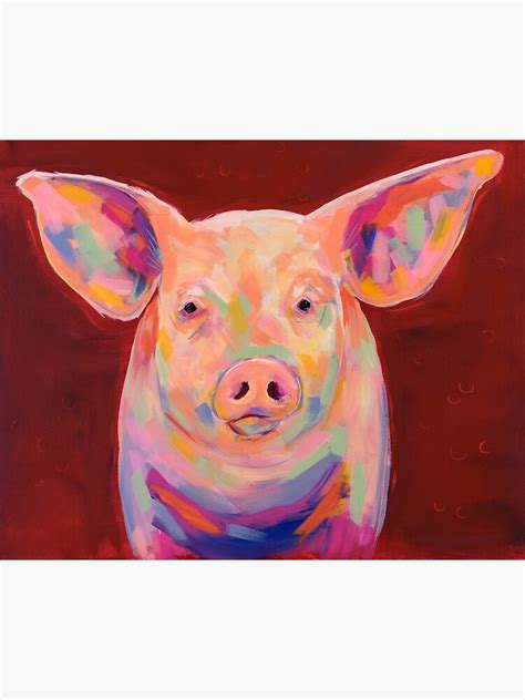 "Colorful Pig on Red Background Painting" Poster by amyec | Redbubble