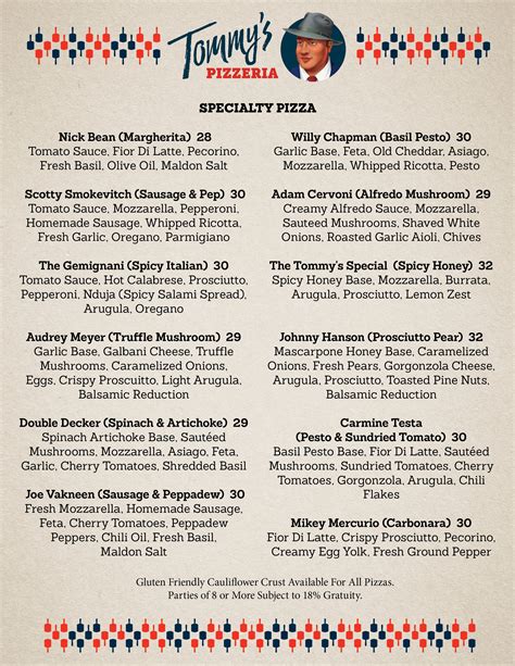 Dinner Menu — Tommy's Pizzeria