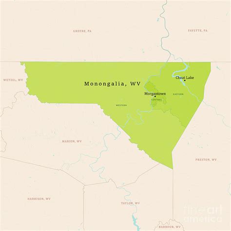 WV Monongalia County Vector Map Green Digital Art by Frank Ramspott ...