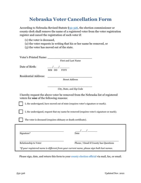 Nebraska Nebraska Voter Cancellation Form Download Fillable PDF ...