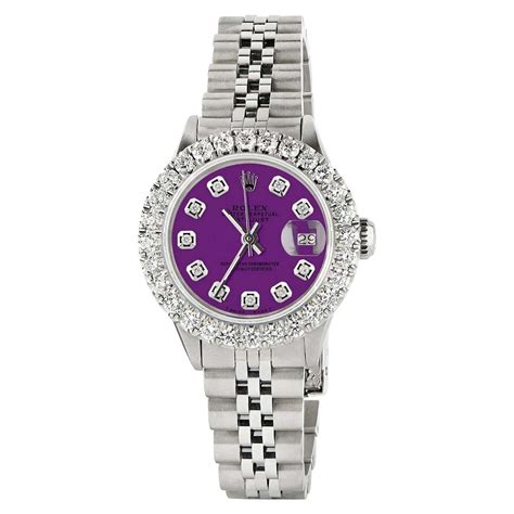 Rolex Datejust Steel Jubilee Watch 2 Carat Diamond Bezel / Dark Purple Dial For Sale at 1stDibs