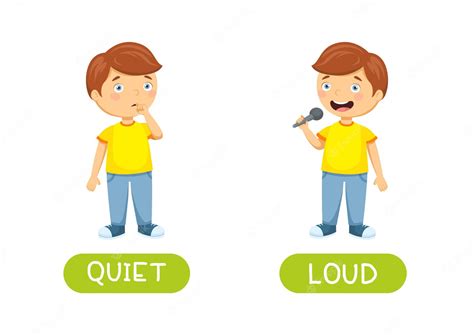 Premium Vector | Quiet and loud. Vector antonyms and opposites. Cartoon characters illustration