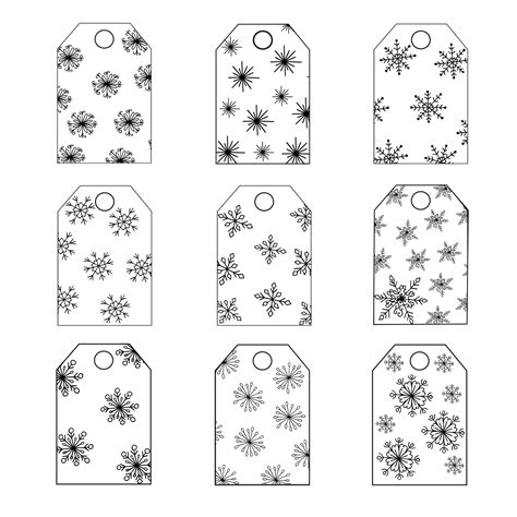 Christmas gifts tag labels set of snowflakes hand drawn in simple ...