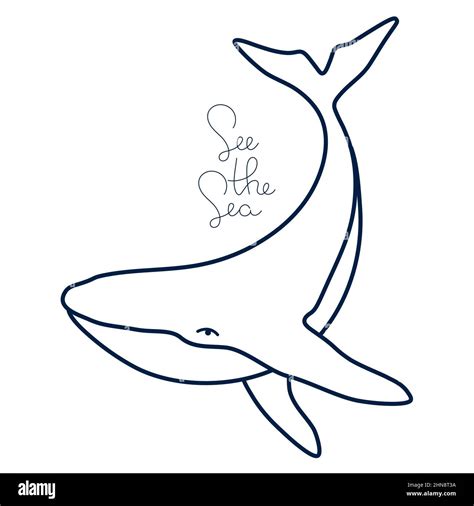 Humpback whale with handdrawn phrase minimalist simple outline vector logo illustration ...