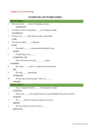 1,647 Word forms English ESL worksheets pdf & doc