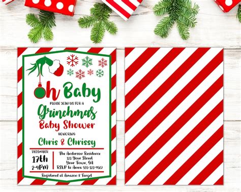 Grinch Baby Shower Invitation Christmas Baby Shower Invite - Etsy