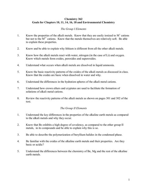 1. Know the properties of the alkali metals. Know that... cations