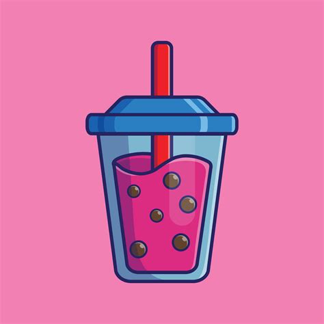 Strawberry milk with boba in cup cartoon icon illustration. drink ...