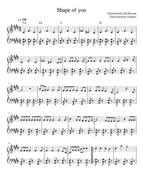 Ed Sheeran-Shape of you Sheet music for Piano (Solo) | Musescore.com