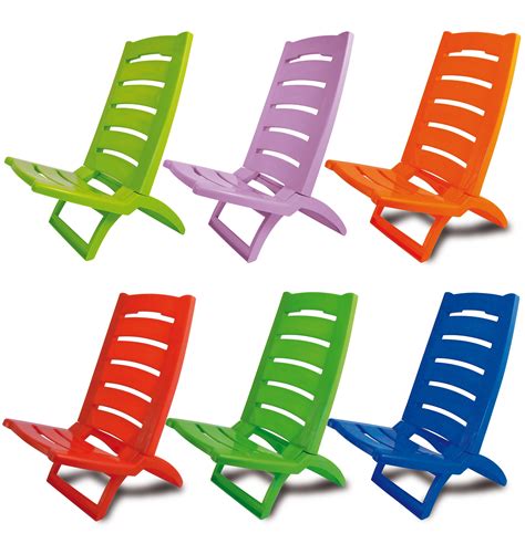 Plastic Portable Folding Low Beach Chairs Coloured Garden Picnic Deck ...