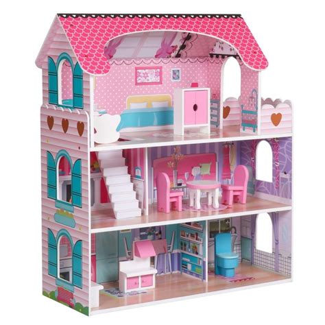 Ktaxon 3-Story Wooden Pretend Playhouse Doll House for Barbie with ...