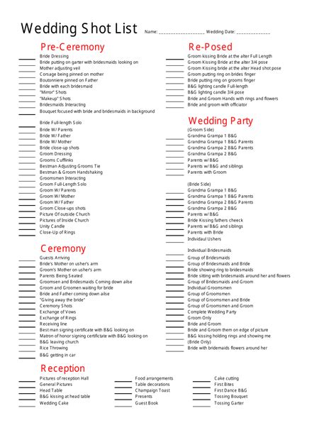 Wedding Shot List Template - Red Download Printable PDF | Templateroller