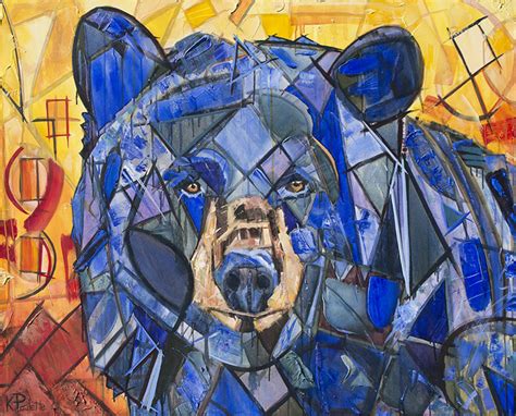 Bear Painting Abstract Animal Art Original Acrylic Canvas Blue | K Paulette