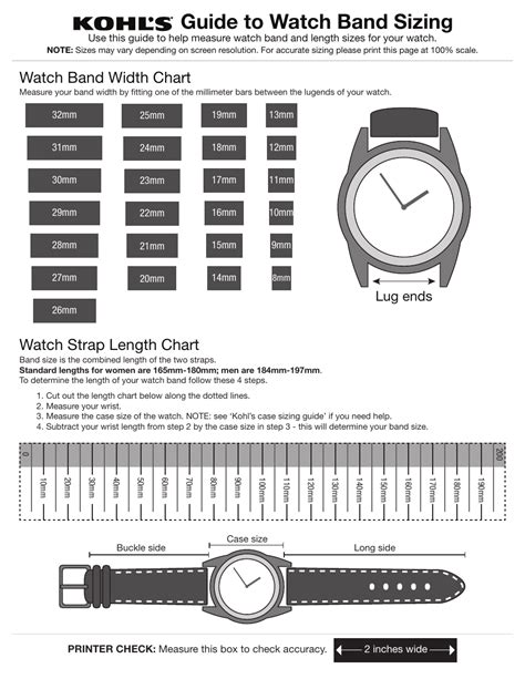 Watch Band Size Chart - Kohl's Download Printable PDF | Templateroller