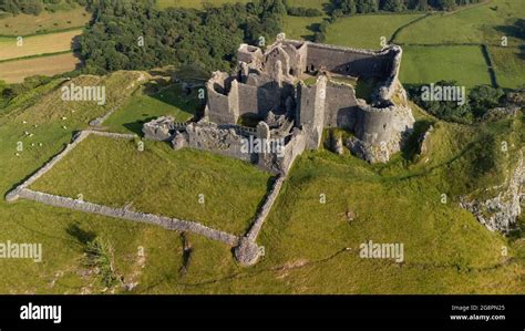 Aerial view of Carreg Cennen Castle, (Castell Carreg Cennen), near ...