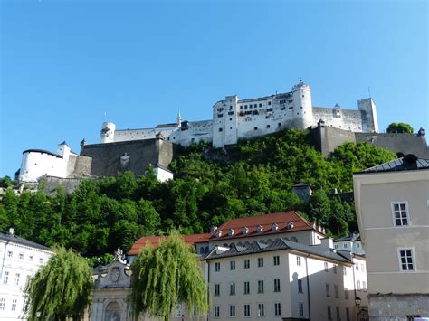 day, salzburg, town hill, castle, architecture, battlements, crowd puller, the past, blue, 4K ...