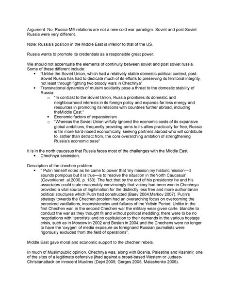 Russia and Middle East Relations - Lecture Notes - Argument: No, Russia-ME relations are not a ...