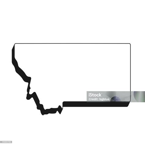 Montana Map With Black Outline And Shadow On White Background Stock ...