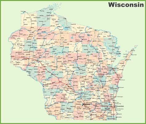 8 Free Printable Map of Wisconsin with Cities PDF Download | World Map With Countries