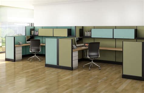 The Office Leader. Cluster of 2 Person, Executive Cubicle Workstation with Filing Storage