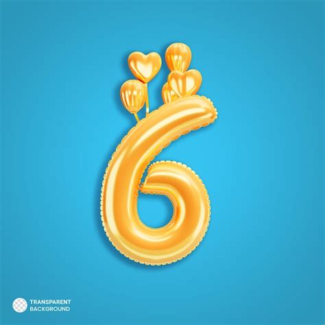 Free PSD | Gold number 6 balloons icon isolated