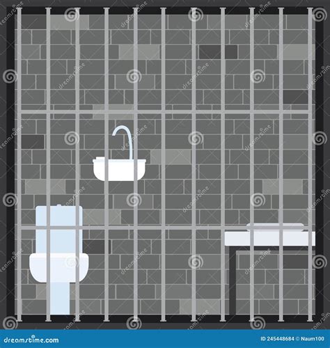 Cartoon Scene With Empty Prison Room. Prison Cell Jail Interior Room With Furniture Vector ...