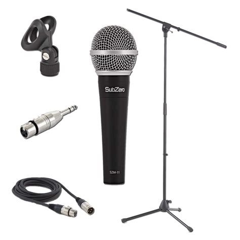 SubZero Dynamic Vocal Microphone with Cable and Mic Stand at Gear4music