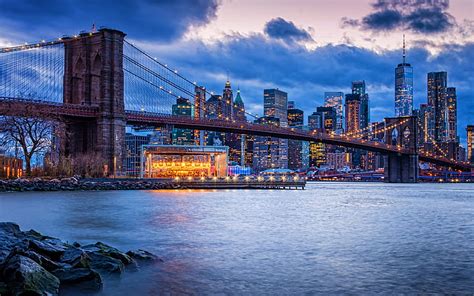 Brooklyn Bridge, sunset, New York City, NYC, evening, Brooklyn ...