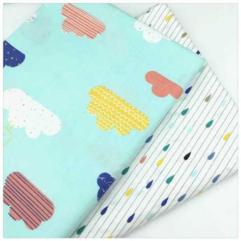 160*50cm 2pcs/lot Blue Colorful Raindrop Cloud Print Twill 100% Cotton Fabric For Cloth Bedding ...