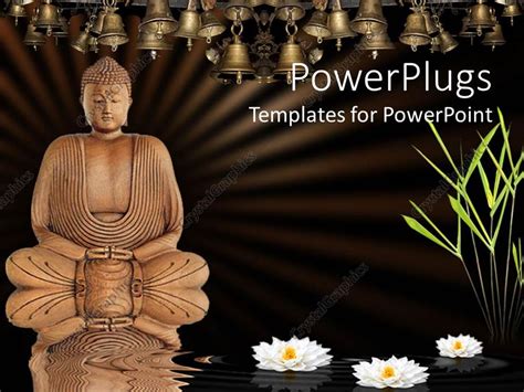 PowerPoint Template: Meditating Buddha with lotus flowers on water ...