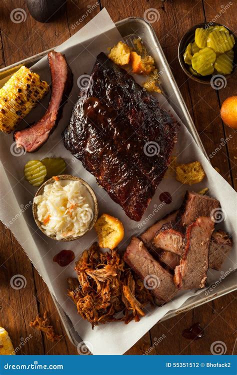 Barbecue Smoked Brisket and Ribs Platter Stock Photo - Image of cookout ...