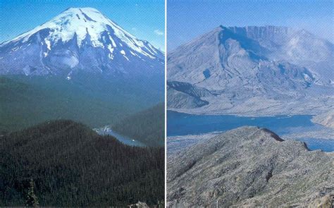 Mt St Helens before and after the famous 1980 eruption : Volcanoes