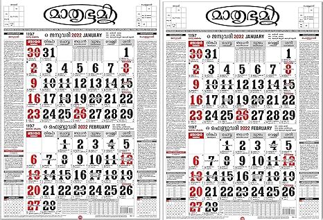 Mathrubhumi calendar 2023 wall hanging calendar 2023 -Pack of 2- office planning calendar 2023 ...